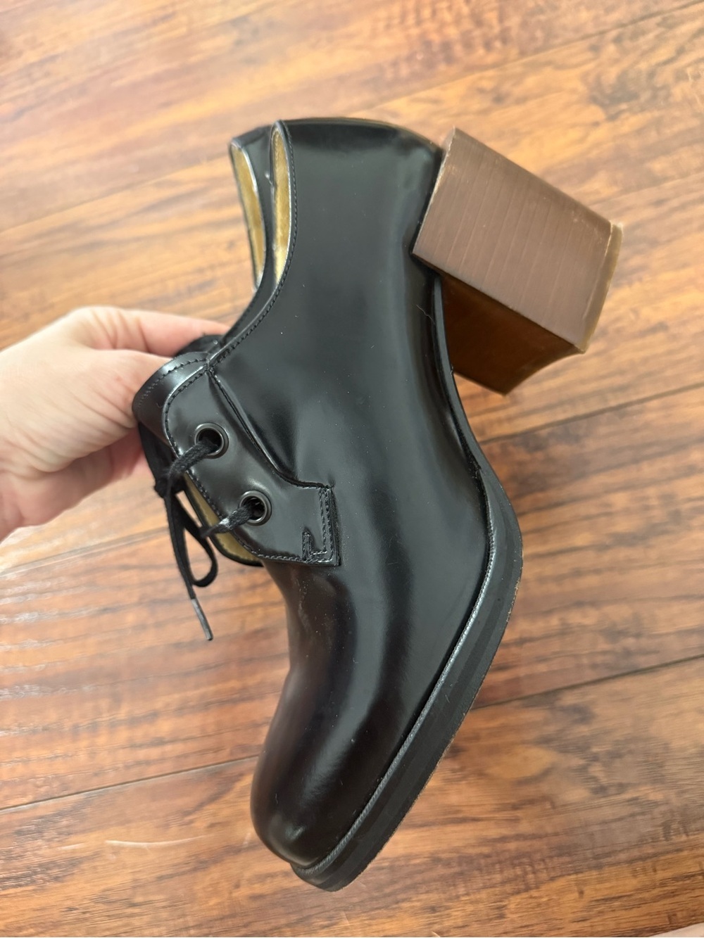 Lemaire Black Derby Leather Block Heels Lace-Up Oxford Shoes Classic Luxury | 39 - Picture 6 of 7
